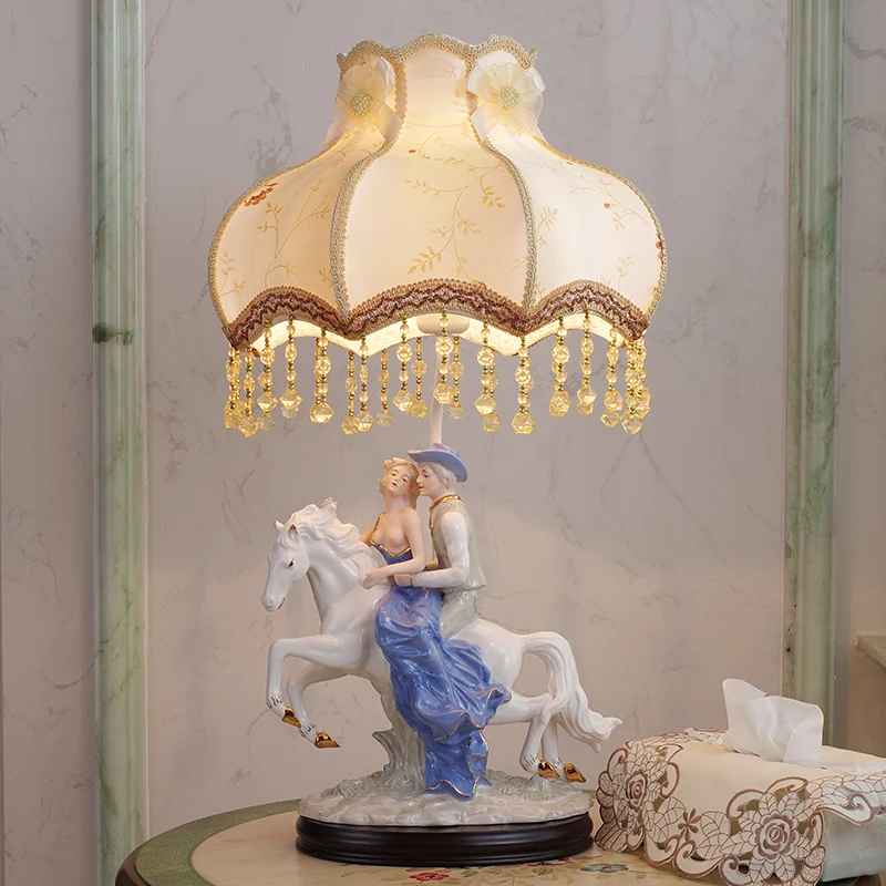 

European ceramic table lamp American bedroom bedside lamp creative decoration cute princess wedding room warm retro table lamp