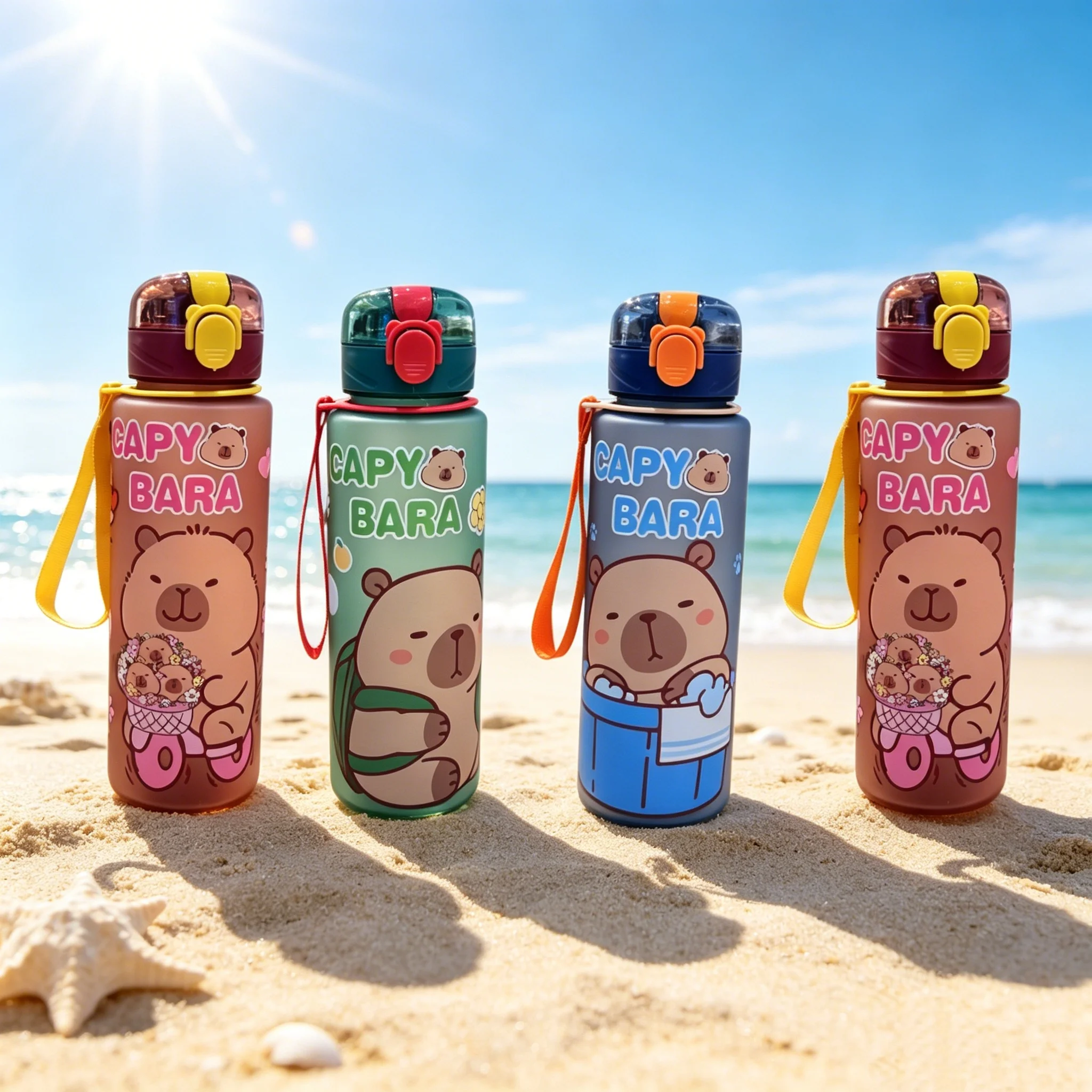 700ml Capybara Water Bottle Leakproof Plastic Straw Cup Portable Outdoor Travel Large Capacity Sports Drink Container