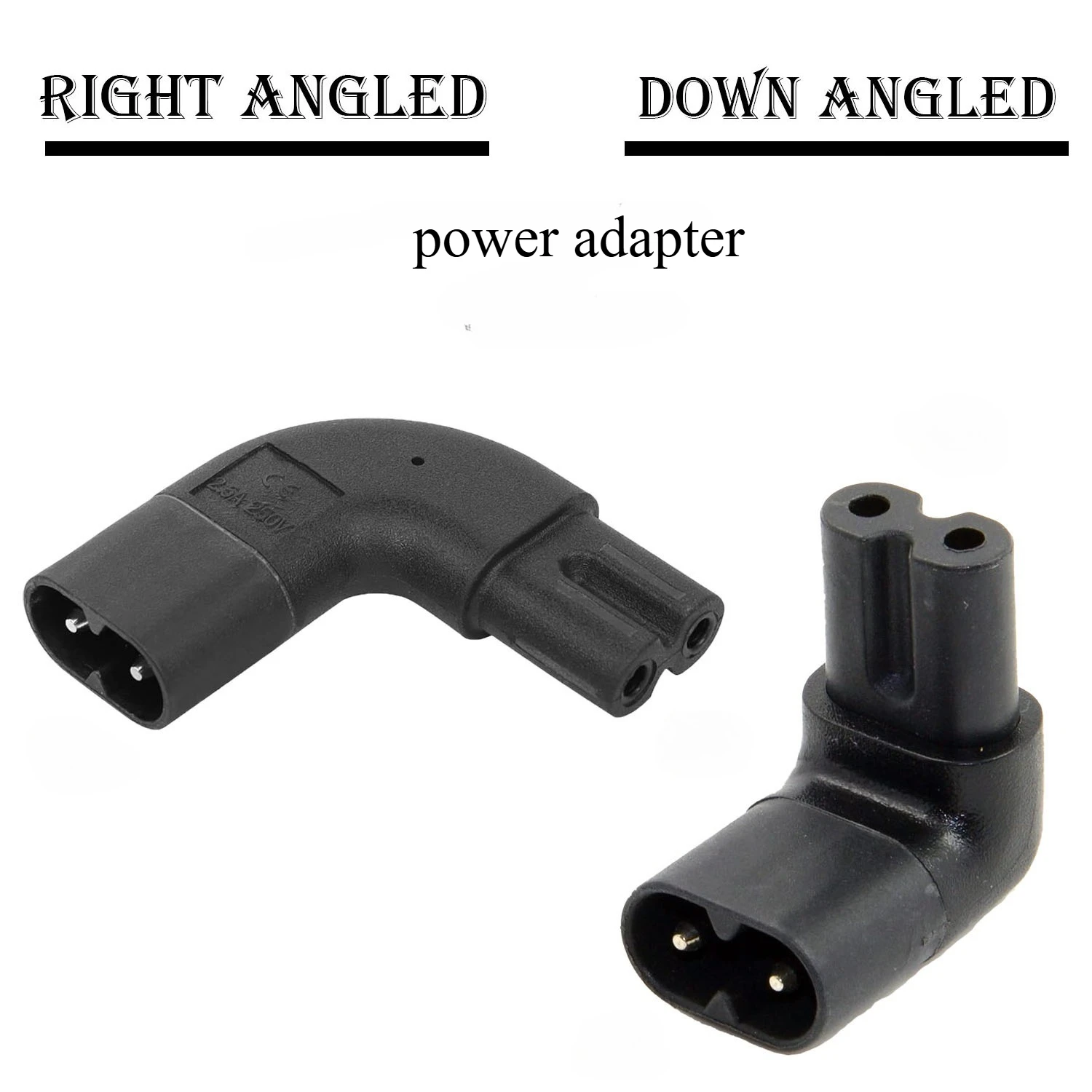2 قطعة IEC 320 2-Pin C7 أنثى إلى C8 ذكر محول طاقة تيار متردد بزاوية قائمة لأجهزة الكمبيوتر المحمول ووحدة التحكم في الألعاب والتلفزيون والإلكترونيات الصغيرة