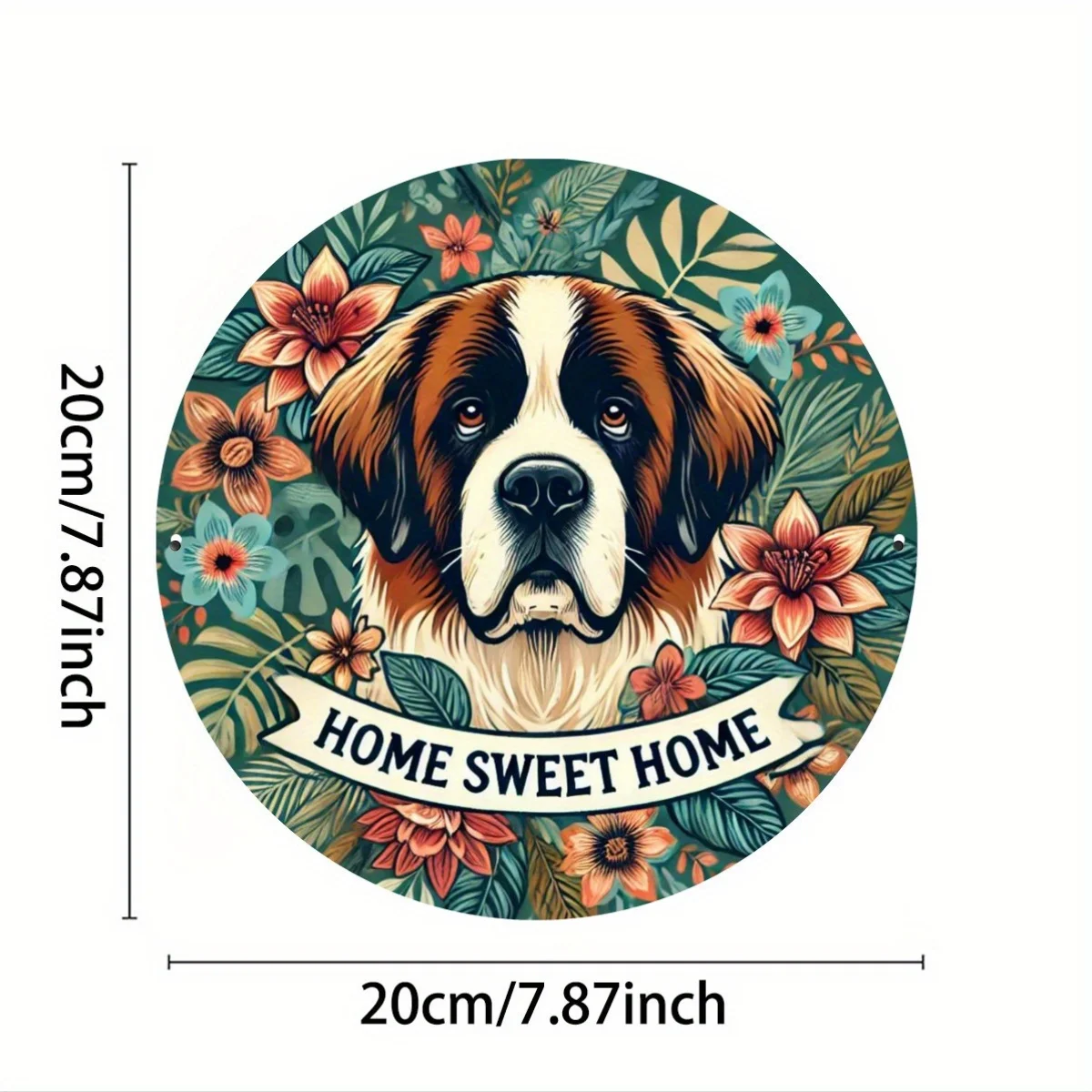 2D Flat, 1pc Saint Bernard Dog Welcome Sign - Vintage Round Wall Decor Suitable for Christmas Gifts, Winter Season,