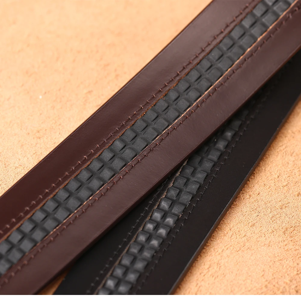 Men Belts No Buckle 3.5cm Width Cowskin Genuine Leather Belt Without Buckle Automatic Strap Male Black Brown