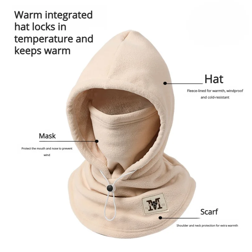 Autumn And Winter Warm One-piece Hat For Men And Women Motorcycle Riding lined And Thickened Windproof Hat Face Neck And Ear Pro