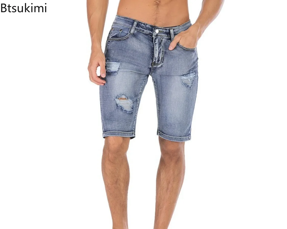 Short en jean slim pour homme, style rétro, hip hop classique, grande taille 28-42, été