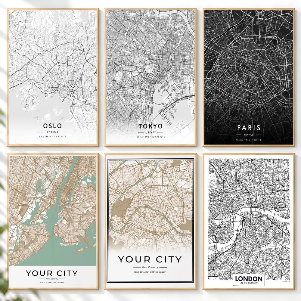 City Map New York Milan London Black And White Poster Home Artwork For Living Room Bedroom Office Dorm Apartment Gift