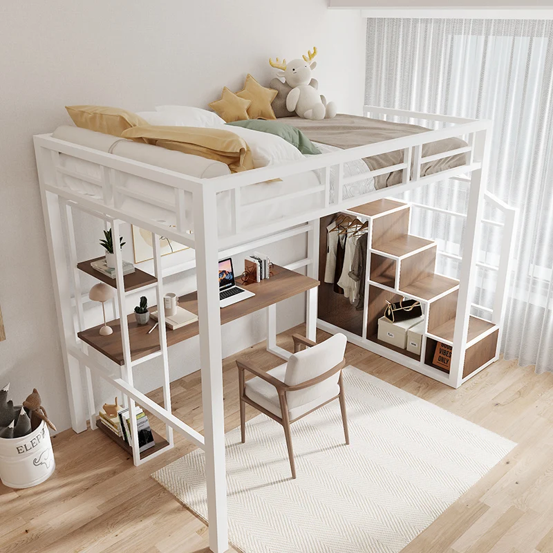 On the bed and off the table Combination bed Household metal loft Duplex second floor elevated bed sheet Upper bunk suspende