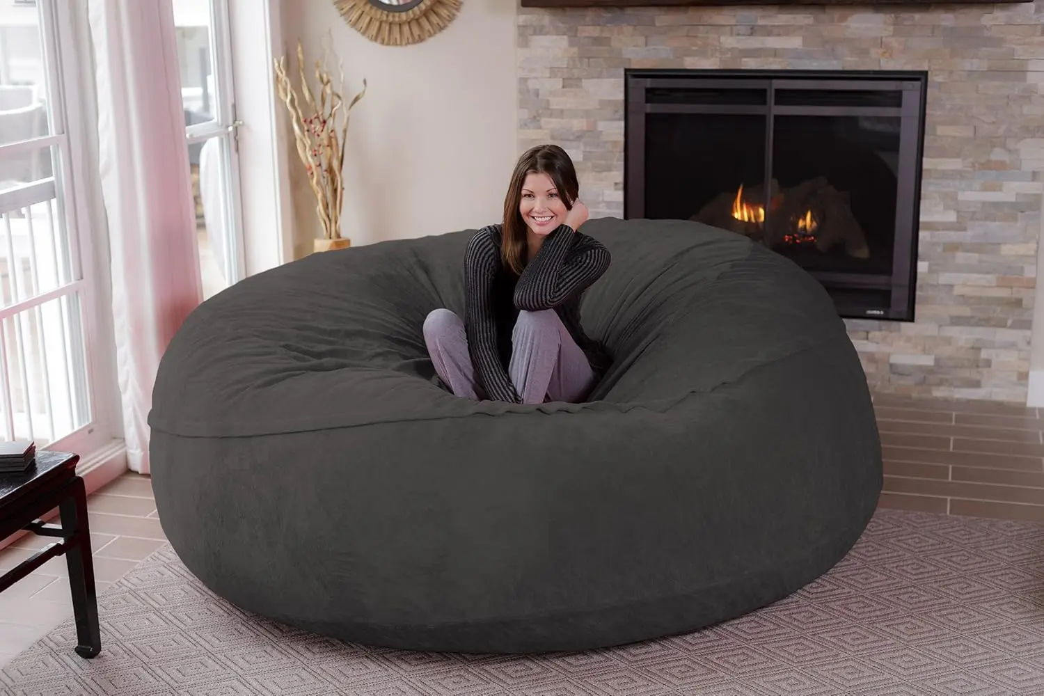 Bean Bag Chair Giant 8' Memory Foam Furniture Bean Bag Big Sofa with Soft Micro Fiber Cover Grey Furry 96