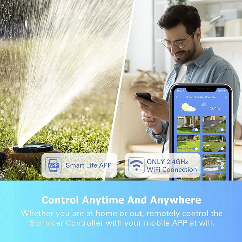 Smart Sprinkler Controller 8 Zone Supports Rain Sensor Pump Control, Irrigation System, Remote Control by Phone, Works w/ Alexa