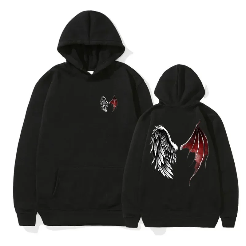 Lucifer Wings Pullover Hoodie Devil Angel Wings Heaven and Hell Gift Idea on Women Hooded Fleece Pullover Sport Sweatshirt