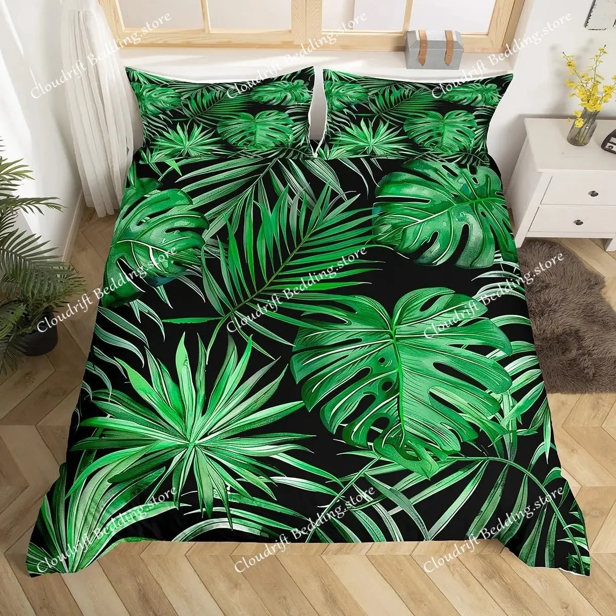 

Palm Leaves Duvet Cover Monstera Leaf Comforter Covers Tropical Green Leaves Bedding Set White Marble Quilt Cover For Men Women