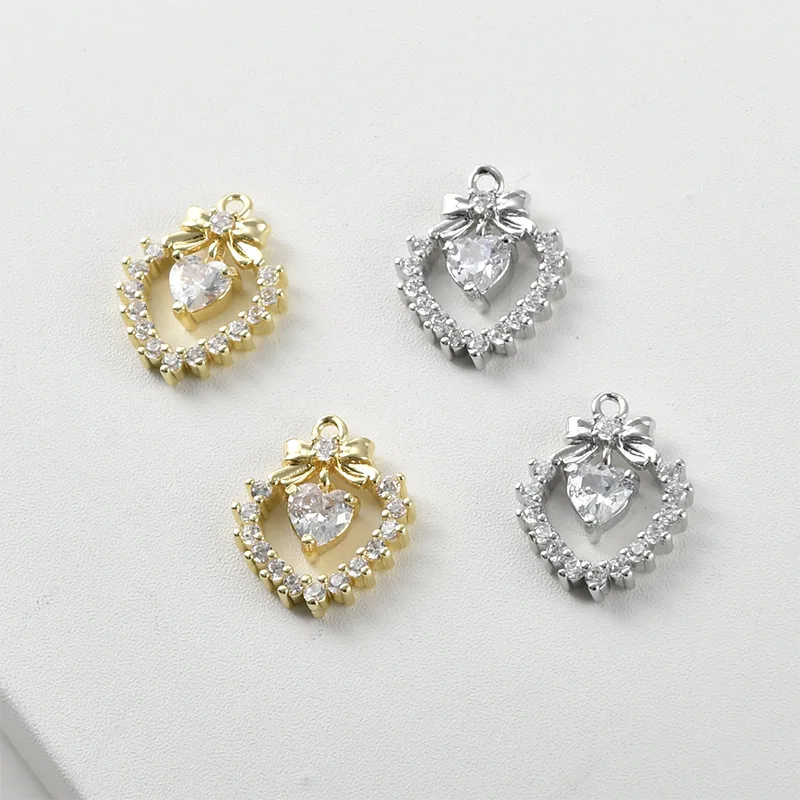 Copper-plated 14k Gold Color-preserving Bow Love Inlaid Zircon Pendant DIY Handmade Bracelet Necklace Earrings Accessories