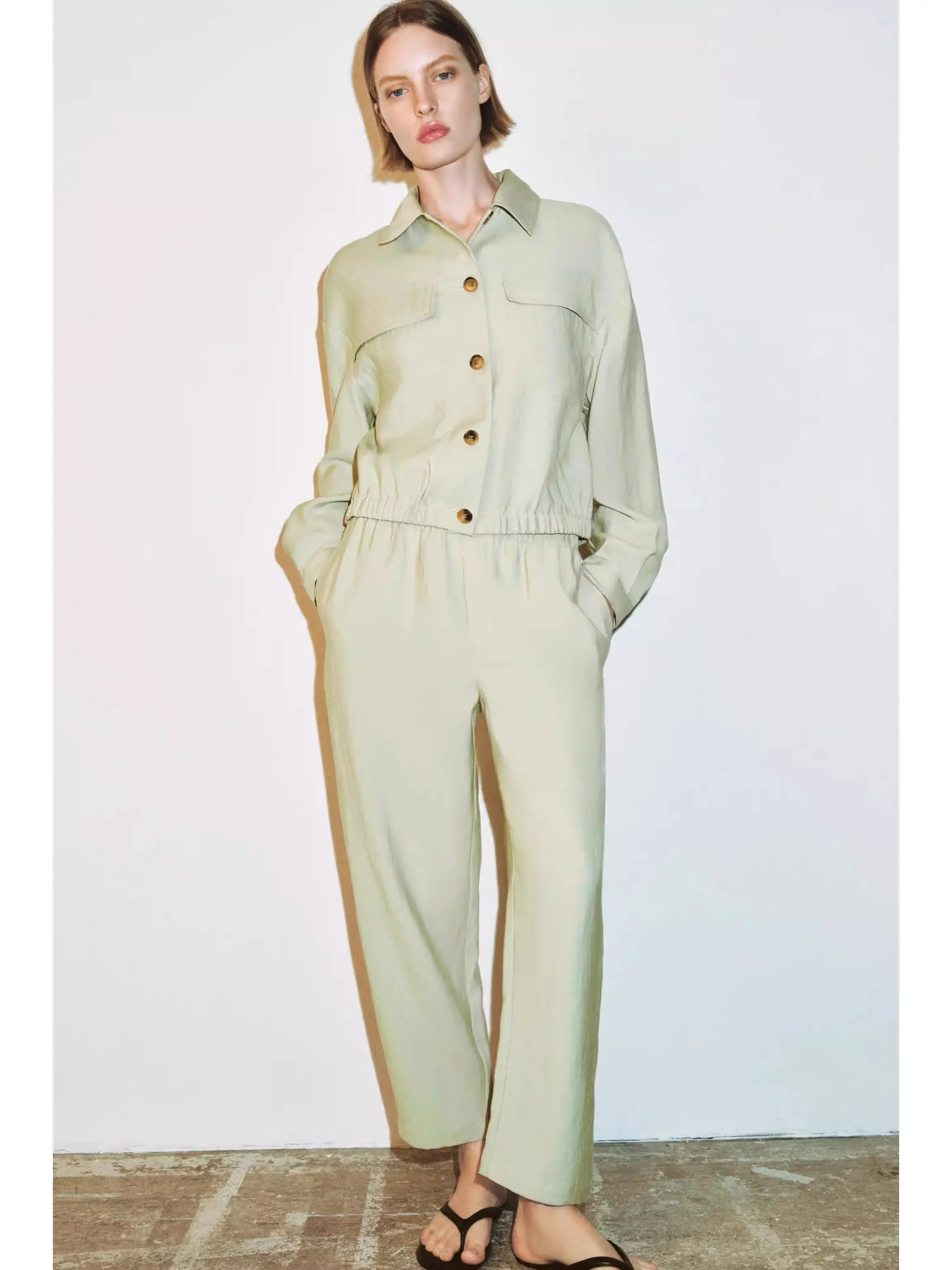 Spring New Arrival Women's Short Coat Ankle-Length Trousers Inseam Closure Casual Style Long Sleeve Button Front Coat