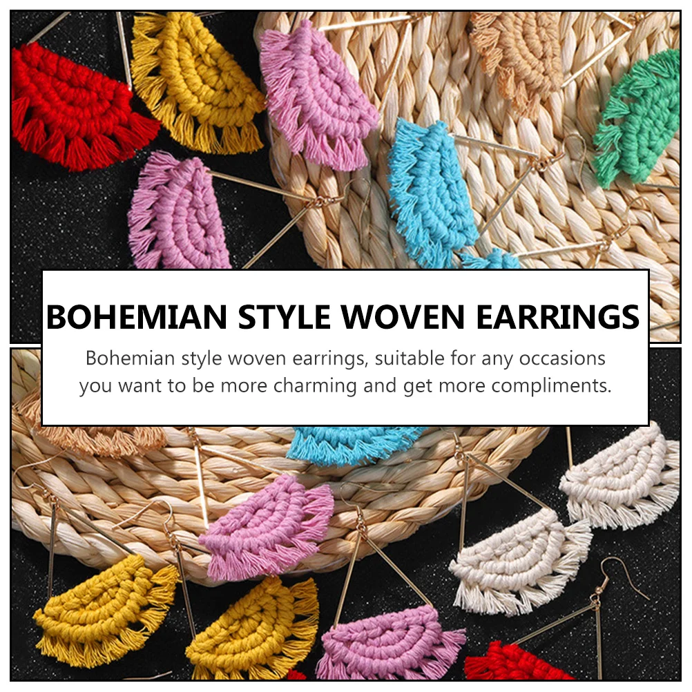 

Scalloped Earrings Bohemian Style Beach Woven Fan Shaped Pendants Stylish Accessories Jewelries Gift Ideas Lightweight