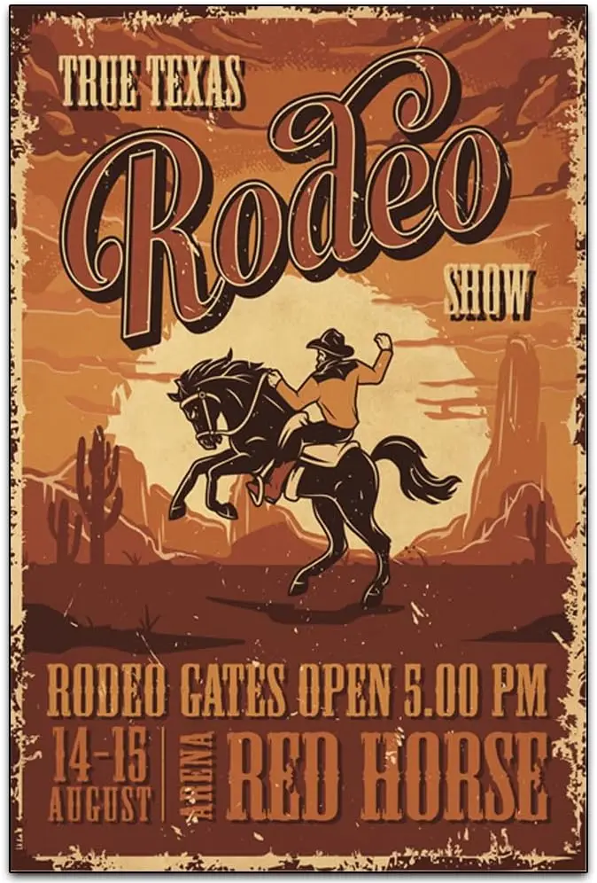 Rodeo Cates Open 5:00 PM - Funny Retro Classic Brave Cowboy Art Wall Decoration - Garage Tin ​Metal Signs Artwork - Original Vin