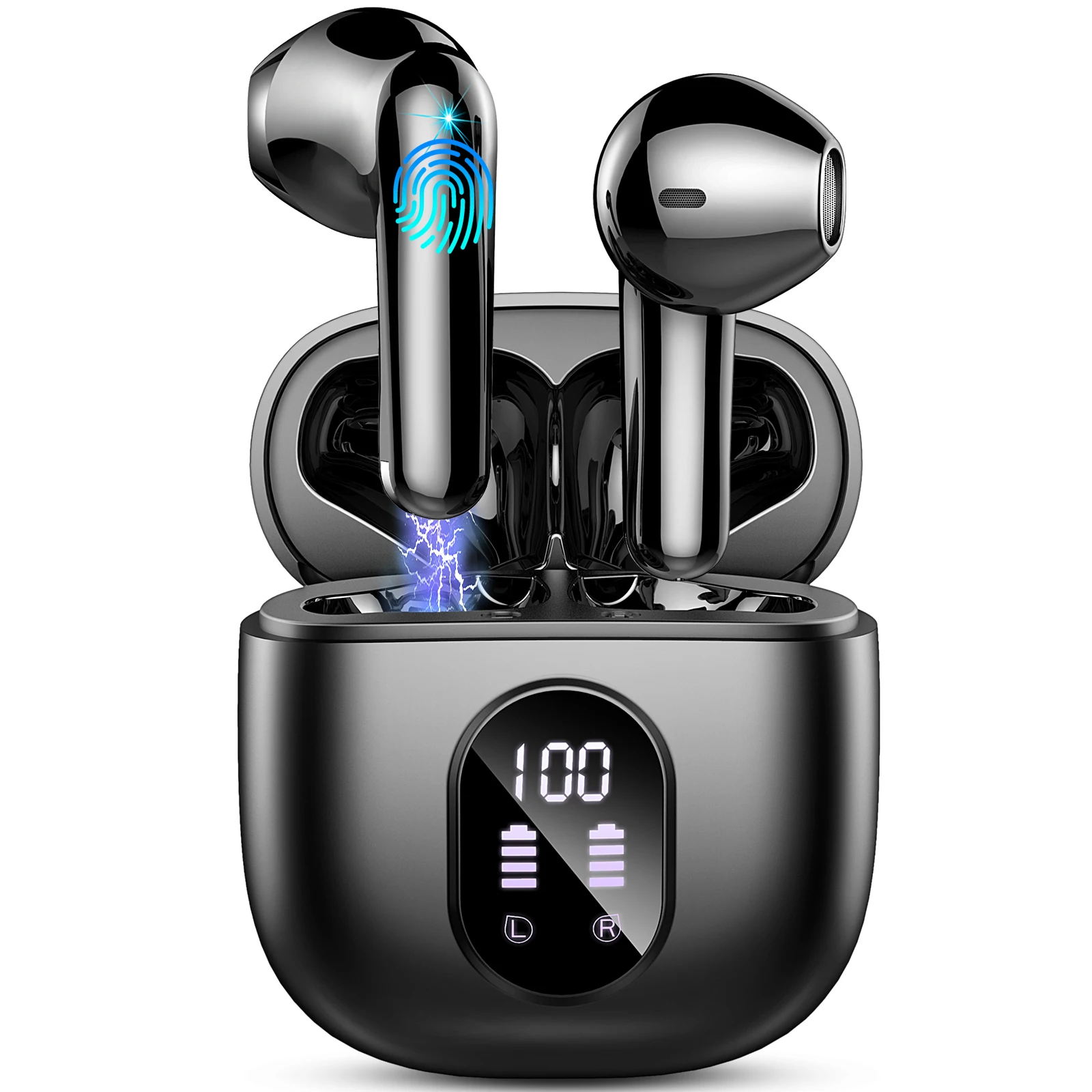 Bluetooth 5.3-Ohrhörer mit 58 Stunden Wiedergabe, IP7 wasserdicht, ENC-Geräuschunterdrückung, 14,2-mm-HiFi-Sound, LED-Leistungsanzeige, Touch-Steuerung.