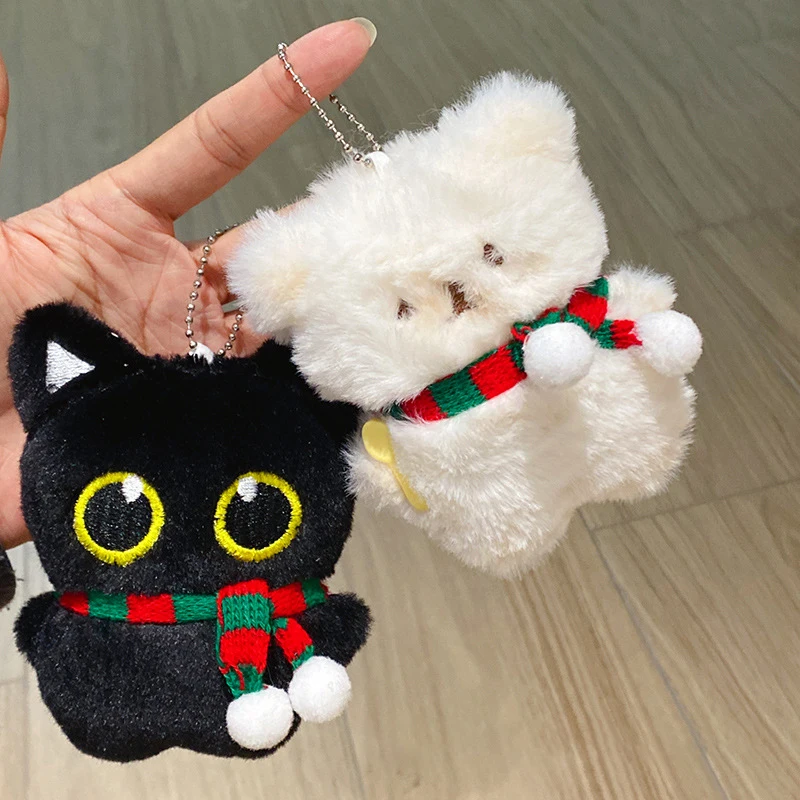 Cute Cartoon Christmas Plush Cat Rabbit Keychain Kawaii Soft Stuffed Doll Toys Car Key Ring Backpack Pendant Decoration Gifts