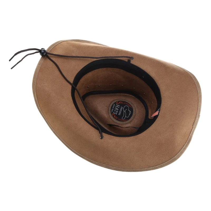 Lightweight Ethnic Faux Leather Hat for Women Men Breathable Cowboy with Metal Ox Head Dropship