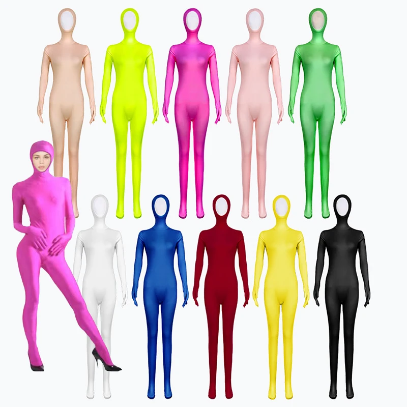

Womens Zentai Costumes Adult Open Face Full Body Spandex Nylon Tights Ensnovo Black Zentai Cosplay Costumes Bodysuit