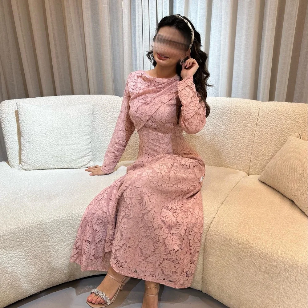 

Jiayigong Lace Draped Pleat Quinceanera A-line O-Neck Bespoke Occasion Gown Long Sleeve Dresses Saudi Arabia