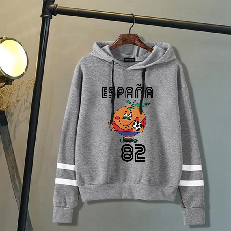 

New Women Men Hoodies Naranjito Print Hoodie Espana 82 Spain Mascot 1982 Soccer Football Casual Harajuku Stripe Sweatshirts Top