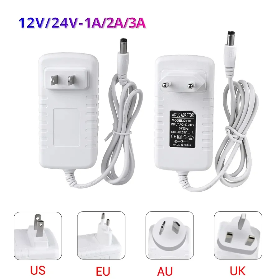 Switching Power Supply 12 V 24 V Volt Transformer 110V 220V AC to DC 12V 24V CCTV LED Strip Power Adapter Source 3A EU US UK AU
