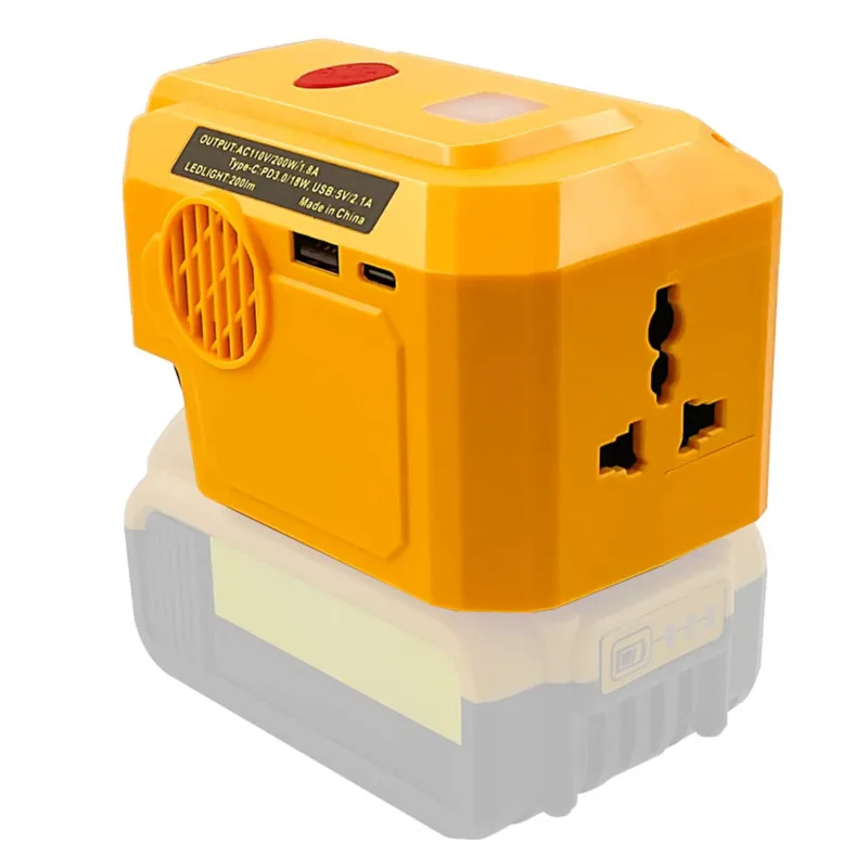 

200W Power Inverter With 200 Lumens Lamp USB For DeWalt DC 18V Battery To AC 110/220V Inverter Power Tool Outdoor Lighting