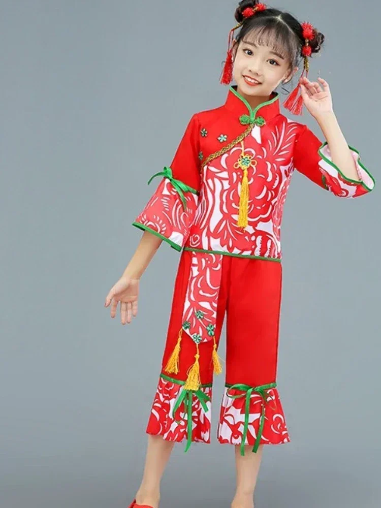Traditional Chinese Folk Dance Costume Girls Yangko Dance Hanfu Classical National Yangko Stage Clothing Fan Dance Performance
