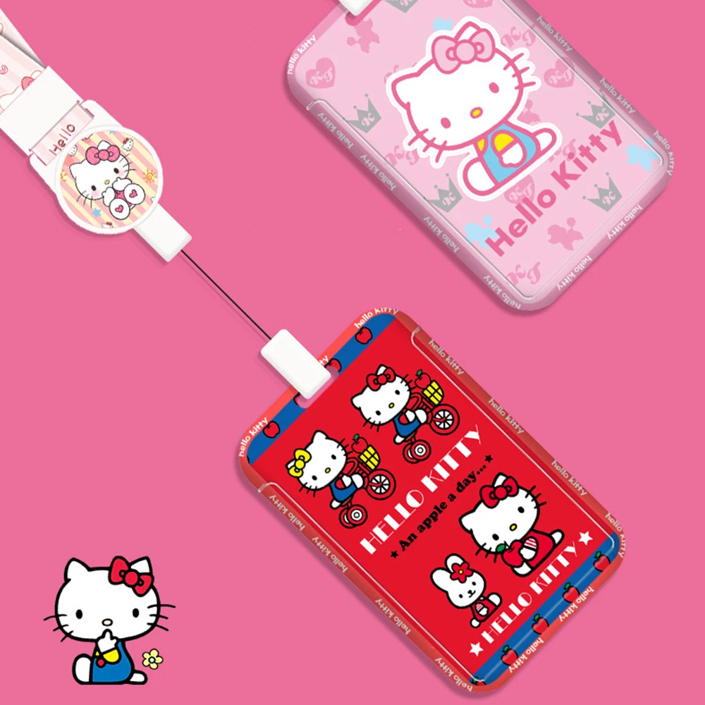 Cartoon Hello Kitty Card Case Kawaii Kt Cat Work Bus Card Holder with Lanyard Gifts Toys view 2