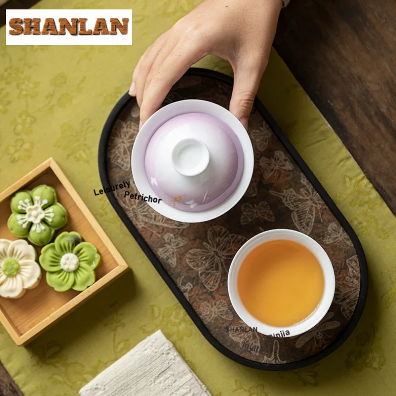 100 مللي النقي رسمت باليد القمر الظل الوستارية Gaiwan الإبداعية الشاي تورين براد شاي مع غطاء عدة صانع الشاي غطاء وعاء الشاي العناصر #6