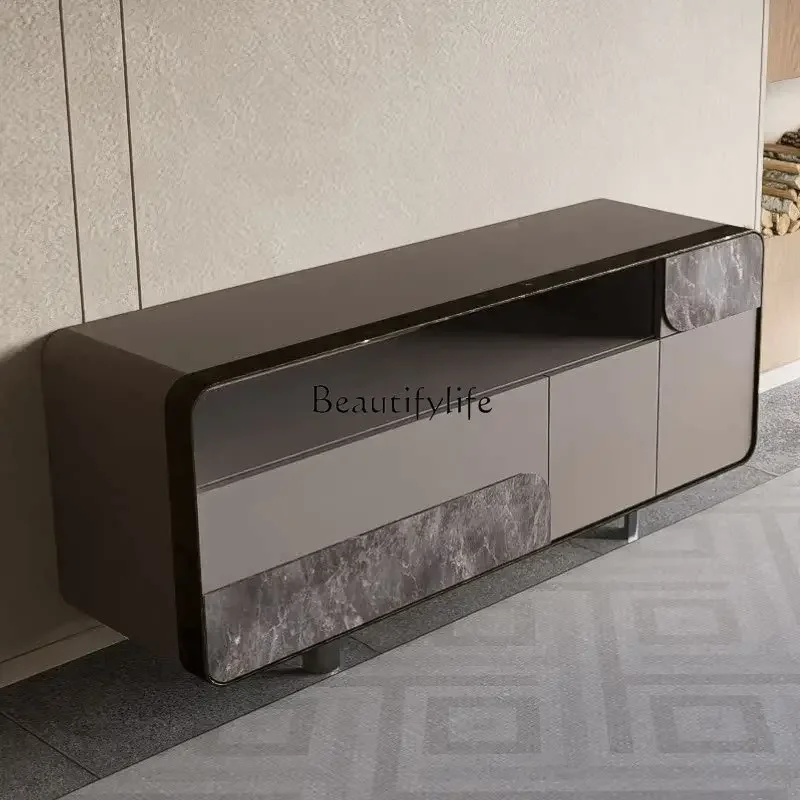 

jj *Nordic storage high bedside super book storage minimalist saddle leather rock board TV cabinet