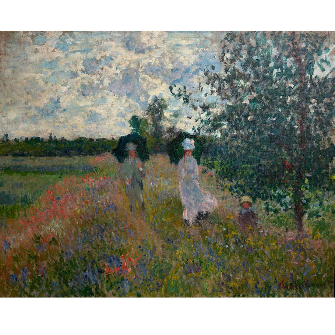 Hand painted high quality reproduction of Promenade near Argenteuil by  Claude Monet Landscape oil painting for living room