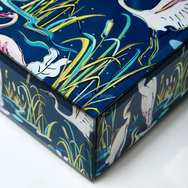 

G5GC Compact Glass Jewelry Holder Sophisticated Jewelry Box with Paintings Travel Friendly Organizers