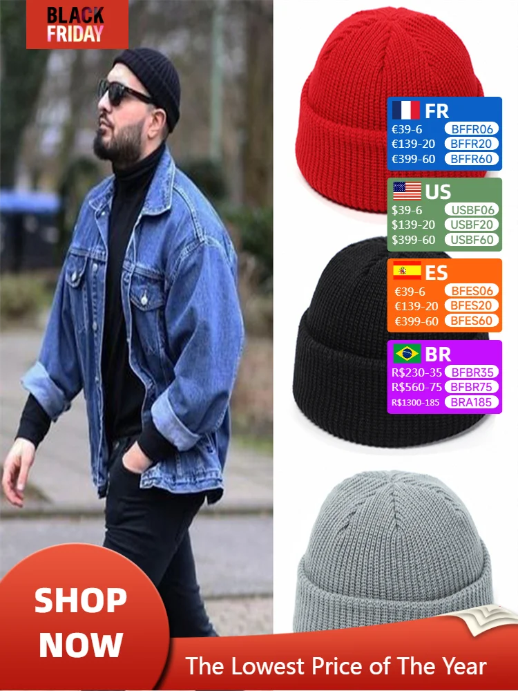 Winter Knitted Hats Women Skullcap Beanie Hat Men Retro Brimless Baggy Melon Cap Cuff Docker Hip Hop Beanies Hats Elastic Unisex