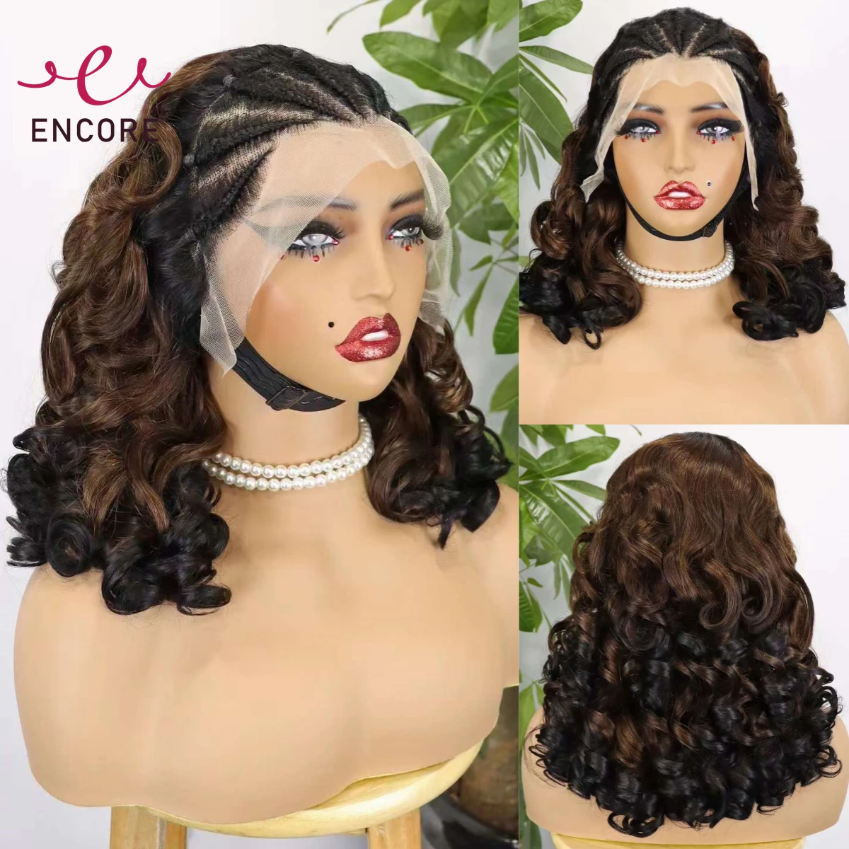 

18 Inch 13x4 Lace Frontal Braid Wigs 250% Density Remy Human Hair Cornrow Braided Wigs Loose Fumi Curly Hair Bob Wigs for Women