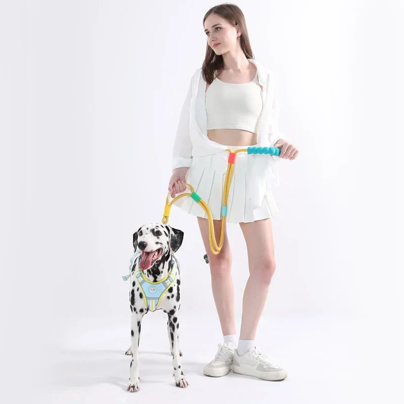 New Adjustable Multi-function Pet Lead Rope for Large Dogs - Explosion-Proof Impact Crossbody P Rope with Chain