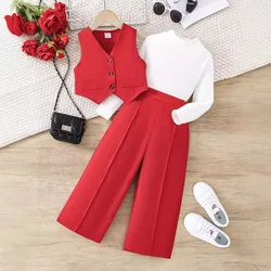 Children's Clothing Sets Vest + Base Shirt + Pants 3pcs Sets Baby Girl Outfit Set Girl Kids Boutique Clothes Girls' Suit
