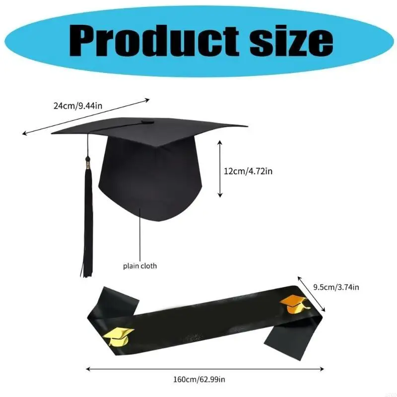 قبعات تخرج 270D مع مجموعة وشاح التخرج فئة 2025 ديكورات التخرج مستلزمات حفلات التخرج للبالغين