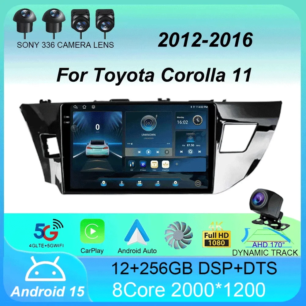 

Android 15 Car Radio Carplay Auto For Toyota Corolla 11 2012 2013 - 2016 GPS Multimedia Player 2 Din Head Unit Video DSP Stereo