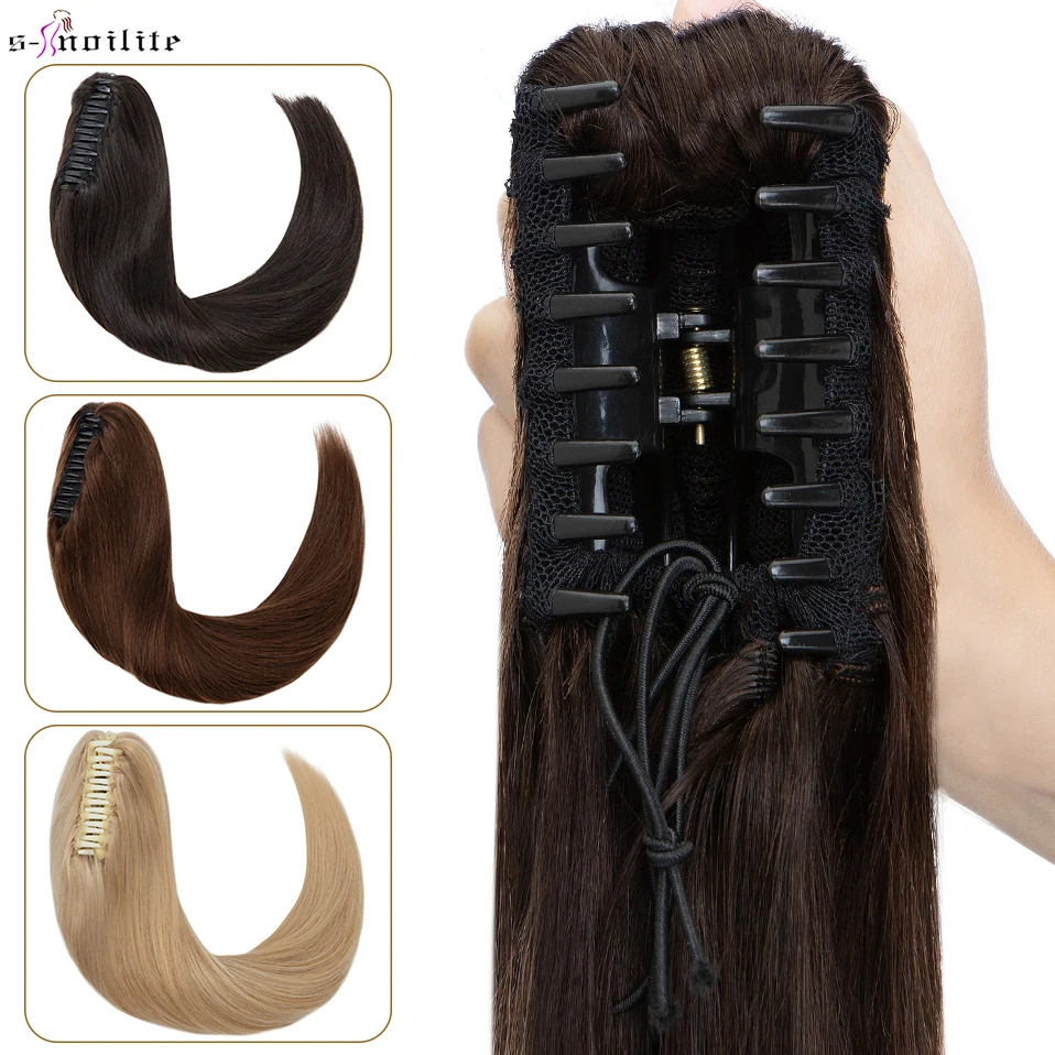 S-Noilite 120G Clip In Paardenstaart Menselijk Haar Uitbreiding 20Inch Natuurlijke Staart Haarstukje Voor Vrouwen Dikke Valse haar Paardenstaart Blond