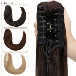 S-noilite 120g Clip In Ponytail Human Hair Extension 20Inch Natural Tail Hairpiece For Women Thick False Hair Ponytail Blond