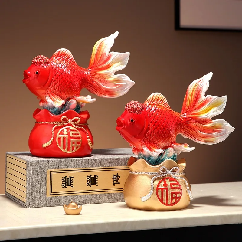 There are fish every year, new Chinese lucky bag koi fish ornaments, living room entrance office new house decoration gifts