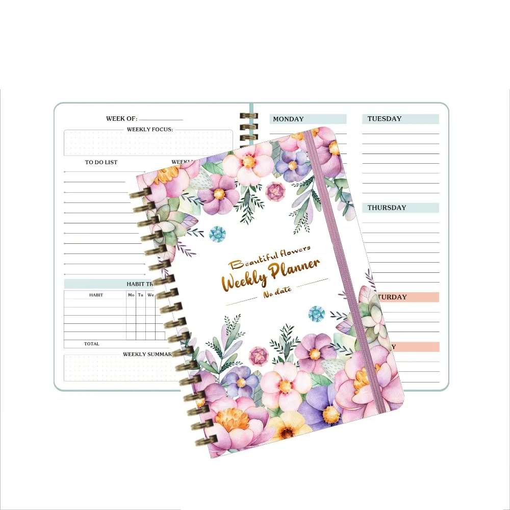 

High Quality A5 Weekly Planner No Date Planner Reminder Weekly Schedule Book with Straps Efficiency Coil Notebook Office