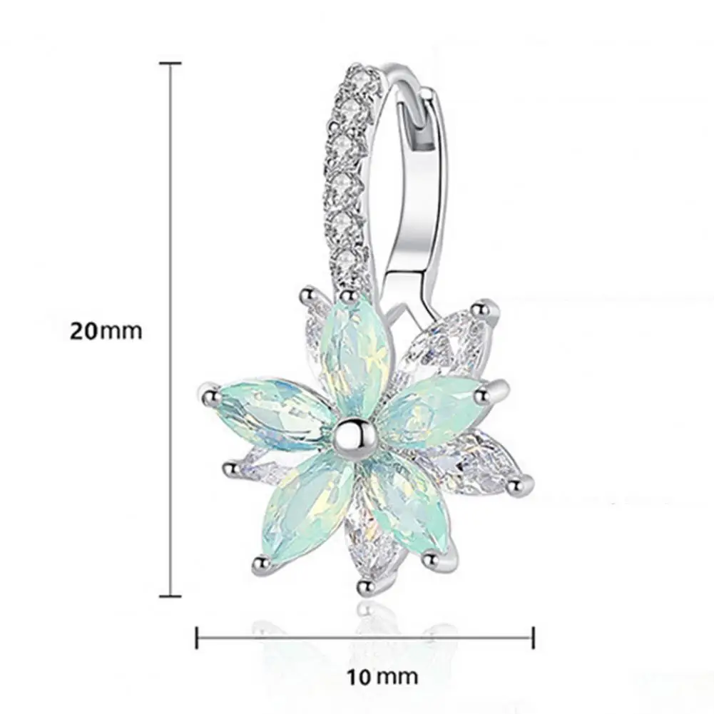 Cute Romantic Clear Stone Flower Shape Simple Green Hoop Earrings Fashion Cubic Zirconia Hoops for Women Party