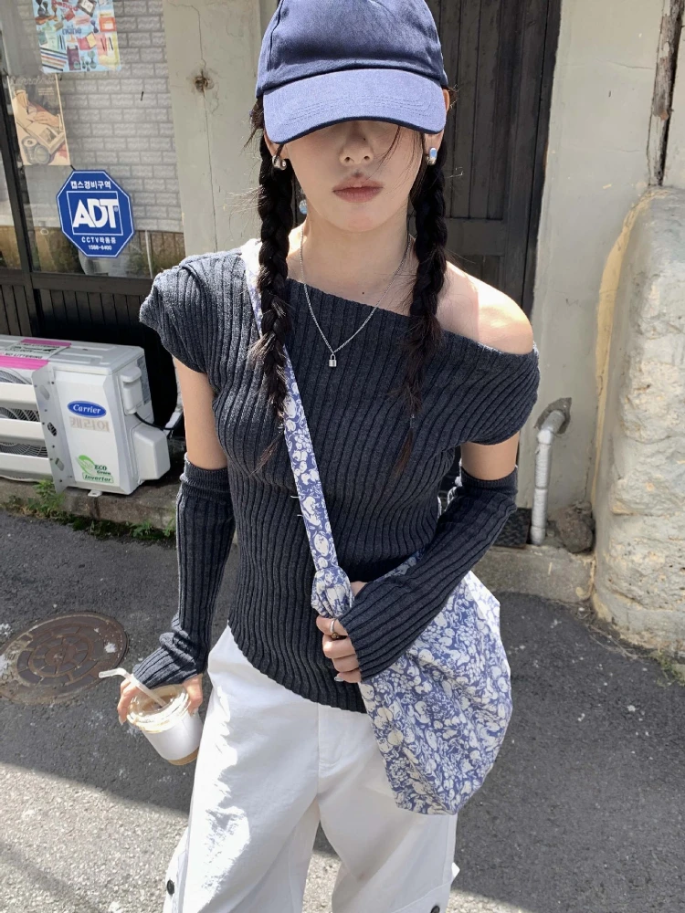 Y2k Aesthetic Slash Neck Vintage Sweater Women Streetwear Autumn Solid Loose Pullover Harajuku Off Shoulder Fairy Grunge Jumpers