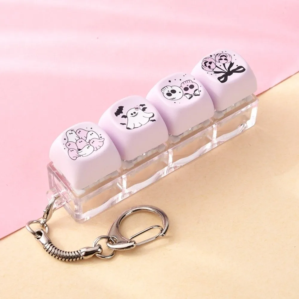 Plastic Keyboard Fidget Keychain Light Up Cartoon Pattern Pressable Key Keyring Attachment Halloween Theme Bag Accessories