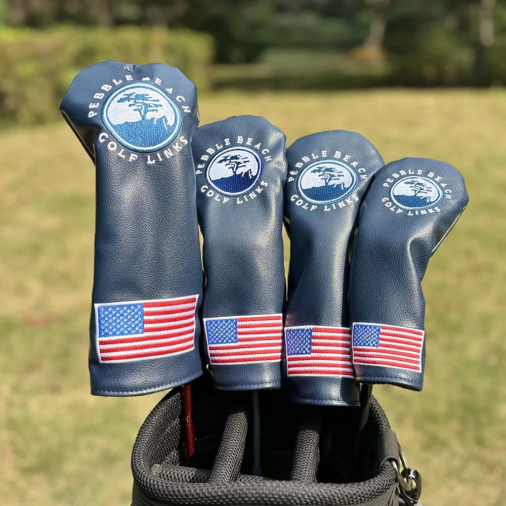 

Small Tree Blue Design Golf Head Covers, PU Leather Driver/Fairwood Protector Set, Durable Hybrid/Putter Cover Accessories