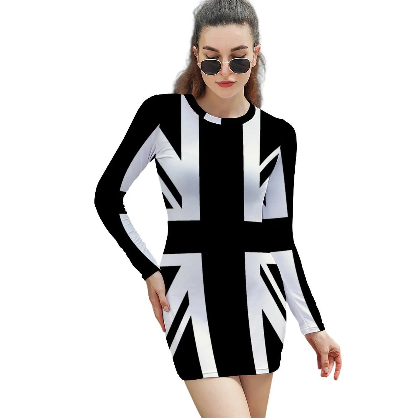 

Union Jack B&W Long-Sleeved Sheath Dress womens dress luxury woman party dress