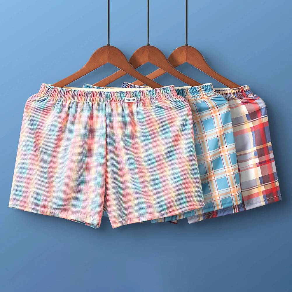 Comfortable Casual Plaid Men Loose Home Short Pants Underwear Flat Corner Shorts Sleepwear Middle Waist Boxers Trunk