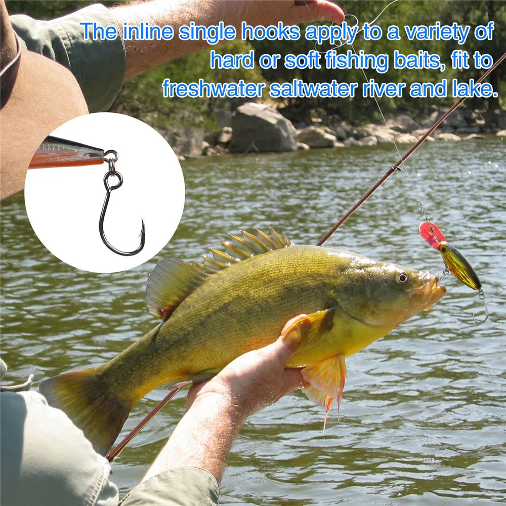 60Pcs  Inline Single Big eye Fishing Hooks for Spinner bait Large Eye Fishhooks for Bass Trout Blades fishing lure