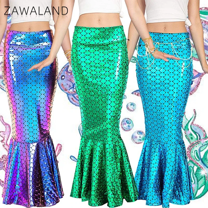 

Mermaid Cosplay Costume Sequined Fish Scales Long Skirt Woman Sexy Tight Fishtail Skirt with Waist Chain Party Performance Dress