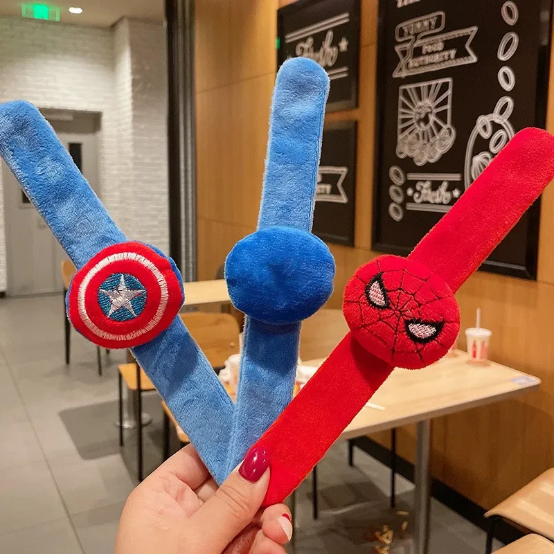 Disney Avengers Wristband Plush Toy Anime Iron Man Spider Man Bracelet Toy Patting Clap Circle For Kids Gift